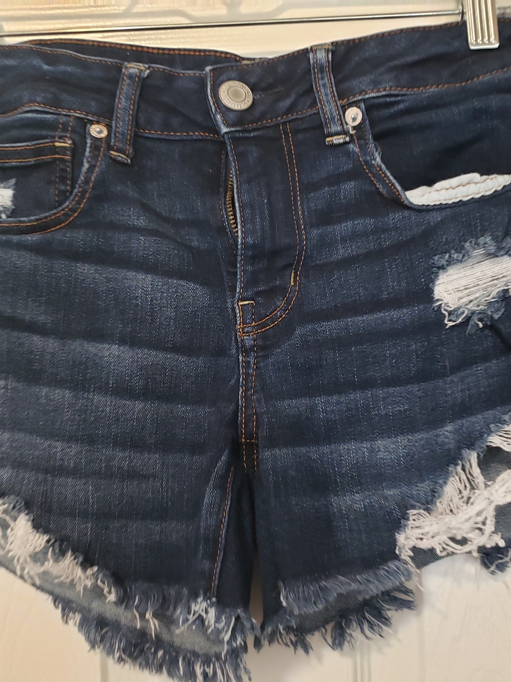 American Eagle Outfitters Dark Blue Distressed Denim Shorts. Next Level Stretch.